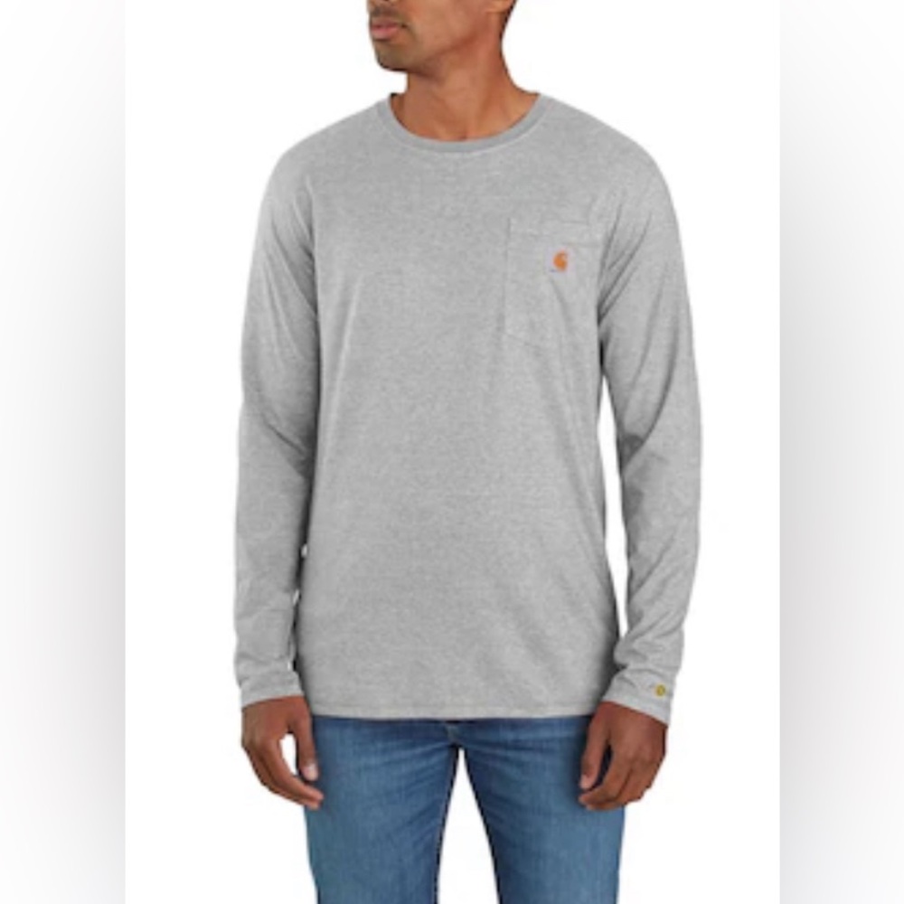 EUC Carhartt Gray Jersey Long Sleeve Loose Fit T-shirt w/Logo Pocket. Size 4XL.